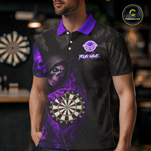 Load image into Gallery viewer, Purple Grim Reaper Flame Darts Shirt For Men Custom Skull Darts Jersey Team Polo &amp; Quarter Zip TDM5530
