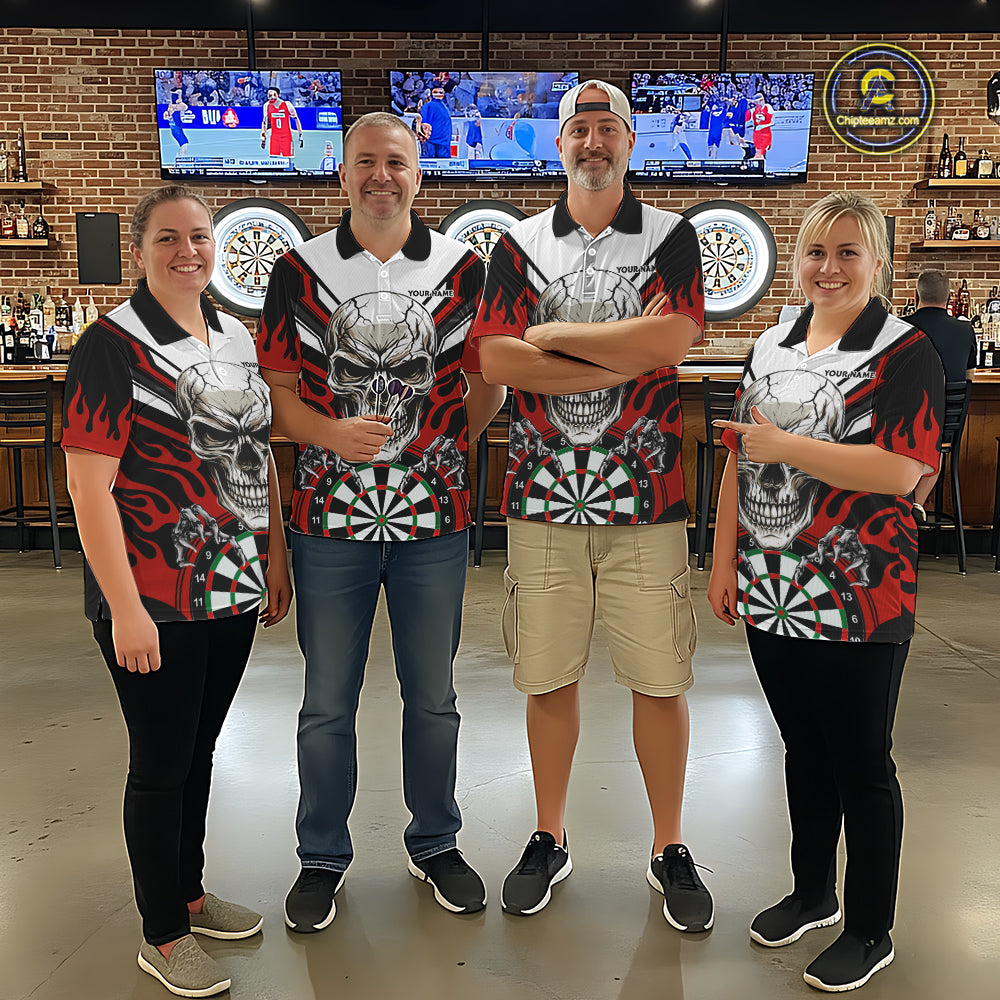 Personalized Skull Darts Polo & Quarter Zip Custom Darts Shirt For Women, Darts Team Jersey |Red TDM5535