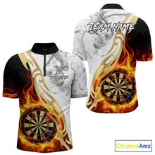 Load image into Gallery viewer, Personalized Flame Smoke Tribal Darts Shirt For Men Custom Golden Darts Jersey Team Polo &amp; 1/4 Zip TDM5537