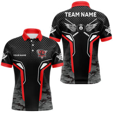 Load image into Gallery viewer, Black And Red 8 Ball Pool Wings Custom Camo Billiard Shirts For Men, 8 Ball Billiard Team Jerseys TDM3483