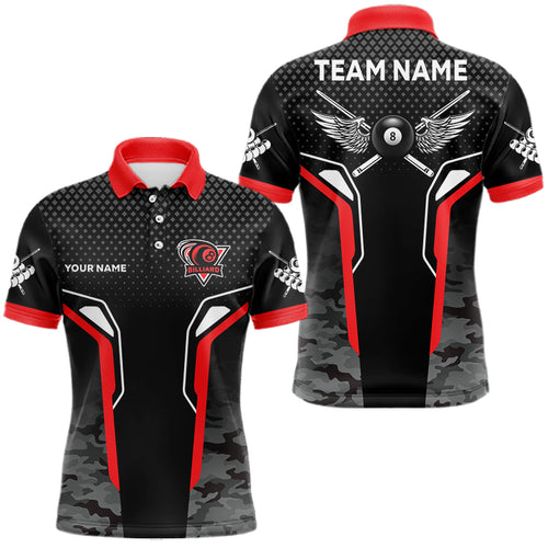 Black And Red 8 Ball Pool Wings Custom Camo Billiard Shirts For Men, 8 Ball Billiard Team Jerseys TDM3483