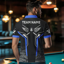 Load image into Gallery viewer, Black And Blue 8 Ball Pool Wings Custom Camo Billiard Shirts For Men, 8 Ball Billiard Team Jerseys TDM3484