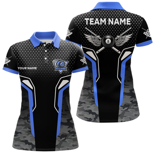 Black And Blue 8 Ball Pool Wings Custom Camo Billiard Shirt For Women, 8 Ball Billiard Team Jersey TDM3484