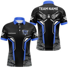 Load image into Gallery viewer, Black And Blue 8 Ball Pool Wings Custom Camo Billiard Shirts For Men, 8 Ball Billiard Team Jerseys TDM3484