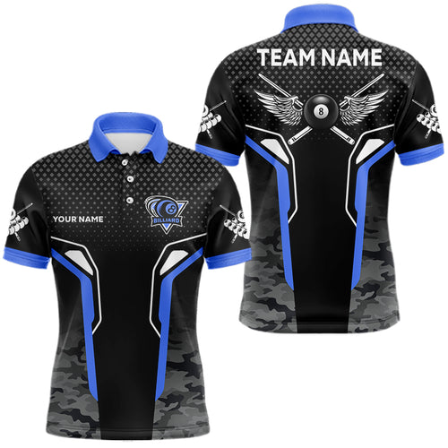 Black And Blue 8 Ball Pool Wings Custom Camo Billiard Shirts For Men, 8 Ball Billiard Team Jerseys TDM3484