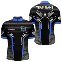 Load image into Gallery viewer, Black And Blue 8 Ball Pool Wings Custom Camo Billiard Shirts For Men, 8 Ball Billiard Team Jerseys TDM3484