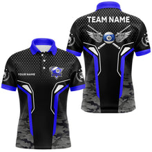 Load image into Gallery viewer, Black And Blue 10 Ball Pool Wings Custom Camo Billiard Shirt For Men, 10 Ball Billiard Team Jerseys TDM3485