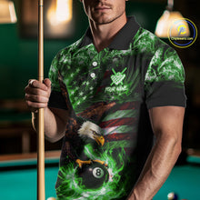 Load image into Gallery viewer, Green Flaming Eagle 8 Ball Billiard Shirt For Men Custom US Flag Pool Team Jersey Polo &amp; 1/ 4 Zip TDM6153
