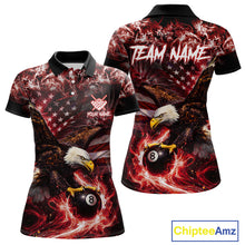 Load image into Gallery viewer, Red Flaming Eagle 8 Ball Billiard Shirt For Women Custom US Flag Pool Team Jersey Polo &amp; 1/ 4 Zip TDM6154