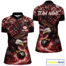 Load image into Gallery viewer, Red Flaming Eagle 8 Ball Billiard Shirt For Women Custom US Flag Pool Team Jersey Polo &amp; 1/ 4 Zip TDM6154