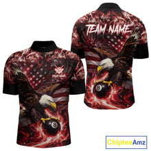 Load image into Gallery viewer, Red Flaming Eagle 8 Ball Billiard Shirt For Men Custom US Flag Pool Team Jersey Polo &amp; 1/ 4 Zip TDM6154