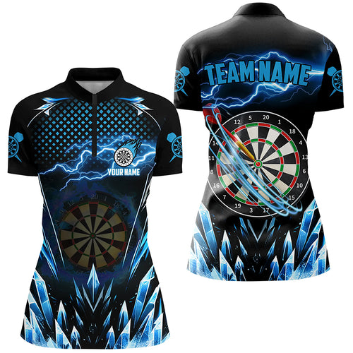 Blue Icy Dartboard Lightning Women Darts Quarter-Zip Shirts Custom Darts Team League Jersey TDM1513