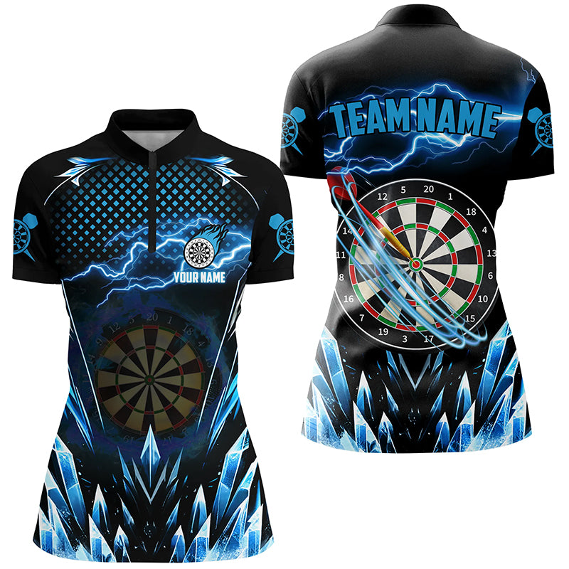 Blue Icy Dartboard Lightning Women Darts Quarter-Zip Shirts Custom Darts Team League Jersey TDM1513