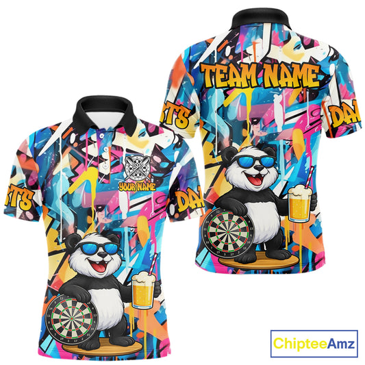 Funny Panda Colorful Graffiti Darts Shirt For Men Custom Darts Team Jersey Polo & 1/4 Zip TDM6394