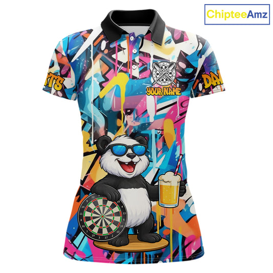 Funny Panda Colorful Graffiti Darts Shirt For Women Custom Darts Team Jersey Polo & 1/4 Zip TDM6394