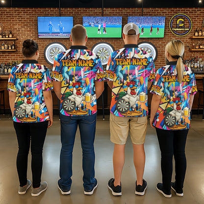 Funny Rooster Colorful Graffiti Darts Shirt For Women Custom Darts Team Jersey Polo & 1/4 Zip TDM6395