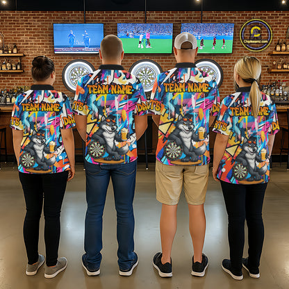 Funny Wolf Colorful Graffiti Darts Shirt For Women Custom Darts Team Jersey Polo & 1/4 Zip TDM6398