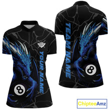 Load image into Gallery viewer, Custom Women&#39;s Dragon Billiard Shirt – Black And Blue 8 Ball Pool Team Jersey Polo &amp; Quarter Zip TDM4064