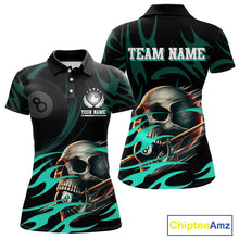 Load image into Gallery viewer, Turquoise Funny Skull 8 Ball Pool Shirt For Women Custom Billiard Team Jersey Polo &amp; 1/4 Zip TDM4424