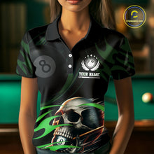 Load image into Gallery viewer, Green Funny Skull 8 Ball Pool Shirt For Women Custom Billiard Team Jersey Polo &amp; 1/4 Zip TDM4425