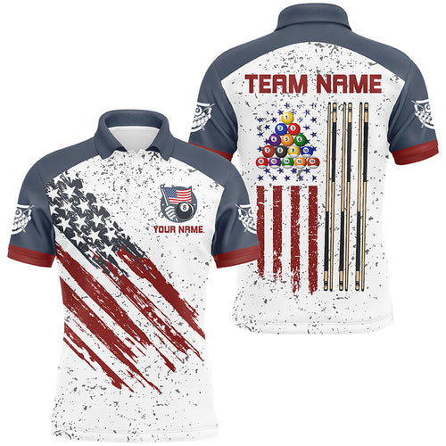 White Grunge American Flag Custom Billiard Shirts For Men, Patriotic Team Player Pool Jerseys TDM2326