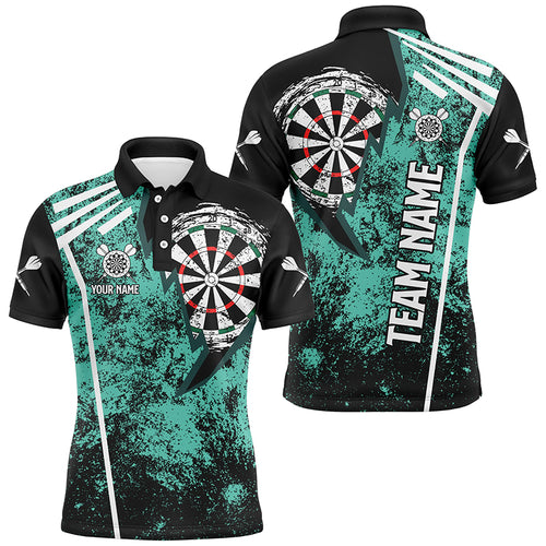 Personalized Grunge Men Darts Polo & Quarter Zip Shirts Custom Retro Darts Team Jerseys | Turquoise TDM2566