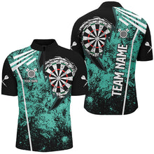Load image into Gallery viewer, Personalized Grunge Men Darts Polo &amp; Quarter Zip Shirts Custom Retro Darts Team Jerseys | Turquoise TDM2566