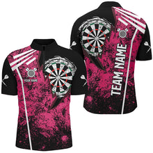 Load image into Gallery viewer, Personalized Grunge Men Darts Polo &amp; Quarter Zip Shirts Custom Retro Darts Team Jerseys | Pink TDM2567