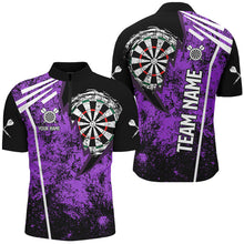 Load image into Gallery viewer, Personalized Grunge Men Darts Polo &amp; Quarter Zip Shirts Custom Retro Darts Team Jerseys | Purple TDM2568
