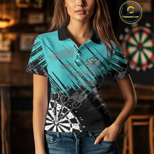 Load image into Gallery viewer, Turquoise Grunge Darts Shirts For Women Custom Dart Jersey With Pocket Option TDM4855