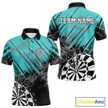 Load image into Gallery viewer, Turquoise Grunge Darts Shirts For Men Custom Dart Jersey With Pocket Option TDM4855