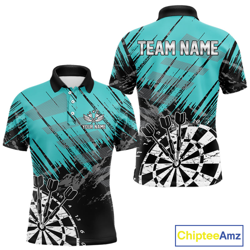 Turquoise Grunge Darts Shirts For Men Custom Dart Jersey With Pocket Option TDM4855