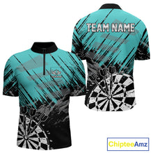 Load image into Gallery viewer, Turquoise Grunge Darts Shirts For Men Custom Dart Jersey With Pocket Option TDM4855