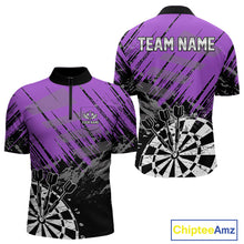 Load image into Gallery viewer, Purple Grunge Darts Shirts For Men Custom Darts Jerseys With Pocket Option TDM4856