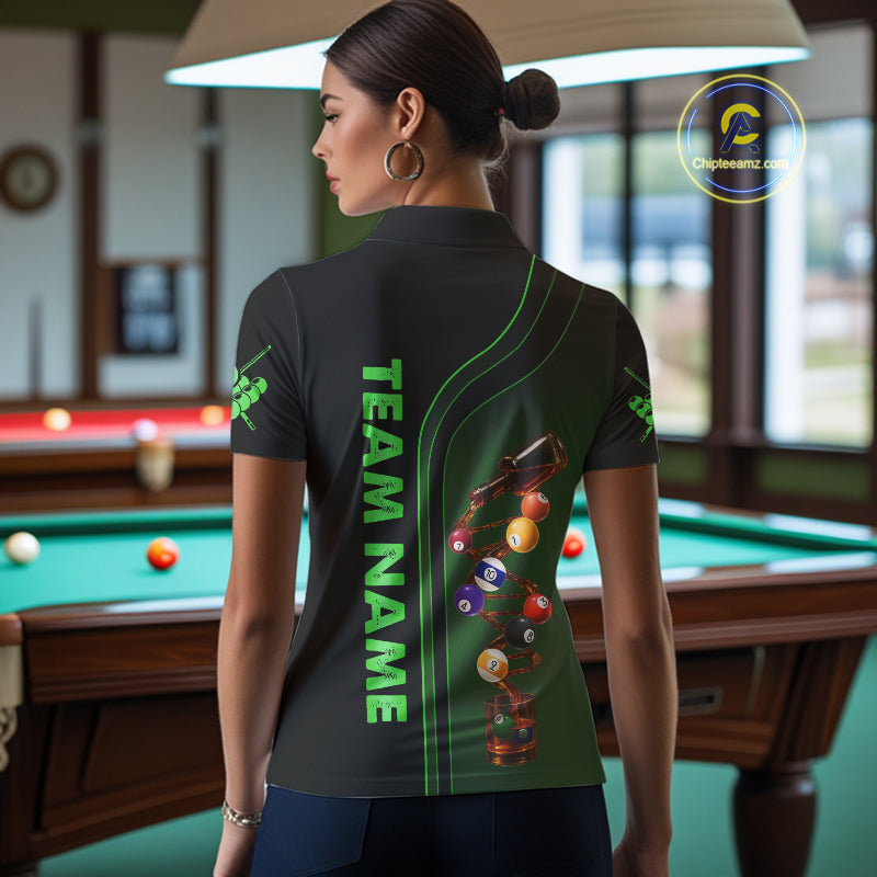 Funny DNA Wine Billiard Shirt For Women Custom Pool Team Shirts, Billiard Jersey Polo & Zip |Green TDM5283
