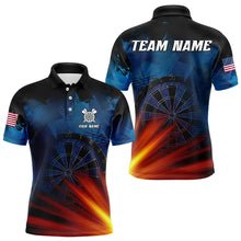 Load image into Gallery viewer, Glowing Orange And Blue Dart Polo &amp; Quarter Zip Custom Men Dart Jerseys Team League Dart Shirts TDM3302