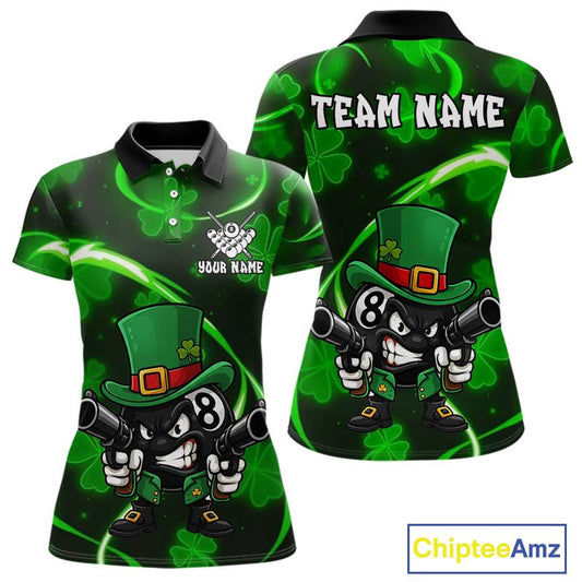 Personalized St Patrick Day 8 Ball Billiard Shirt For Women, Funny Shamrock Luckiest Billiard Jersey TDM5538