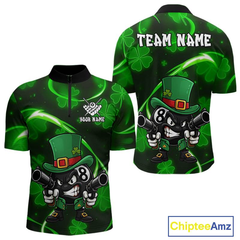 Personalized St Patrick Day 8 Ball Billiard Shirt For Men, Funny Shamrock Luckiest Billiard Jersey TDM5538