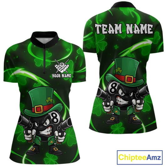 Personalized St Patrick Day 8 Ball Billiard Shirt For Women, Funny Shamrock Luckiest Billiard Jersey TDM5538