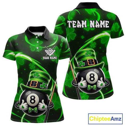 Personalized St Patrick Day 8 Ball Billiard Shirt For Women, Funny Shamrock Luckiest Billiard Jersey TDM5539