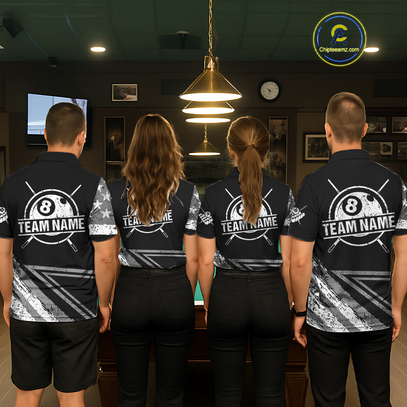 Personalized US Flag 8 Ball Pool Fire Billiard Shirt For Men Custom Grunge Billiard Team Jersey TDM5544