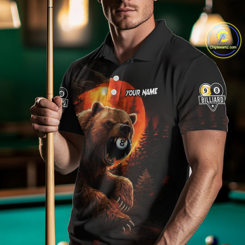 Personalized 8 Ball & 9 Ball Bear Billiard Shirt For Men Custom Pool Team Jersey Polo & 1/4 Zip TDM5549