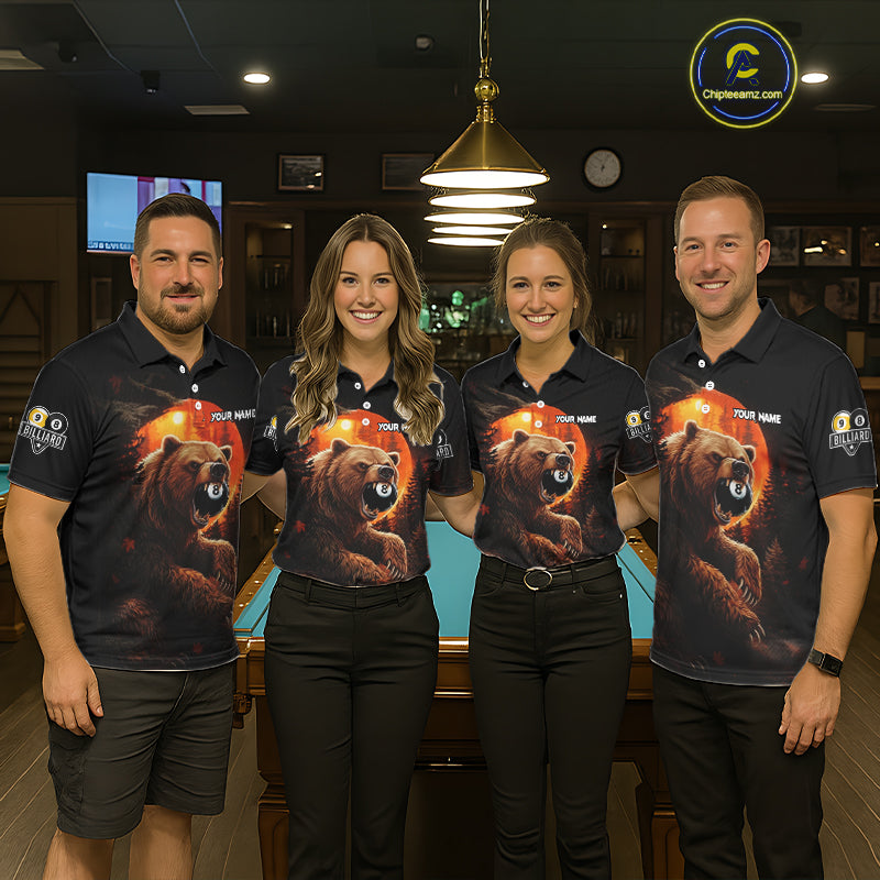 Personalized 8 Ball & 9 Ball Bear Billiard Shirt For Men Custom Pool Team Jersey Polo & 1/4 Zip TDM5549