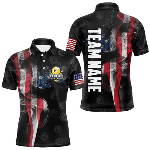 Personalized Vintage Smoke US Flag Billiard Shirts For Men, 9 Ball Pool Patriotic Billiard Jerseys TDM3633