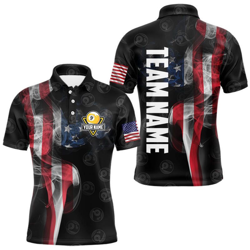 Personalized Vintage Smoke US Flag Billiard Shirts For Men, 9 Ball Pool Patriotic Billiard Jerseys TDM3633