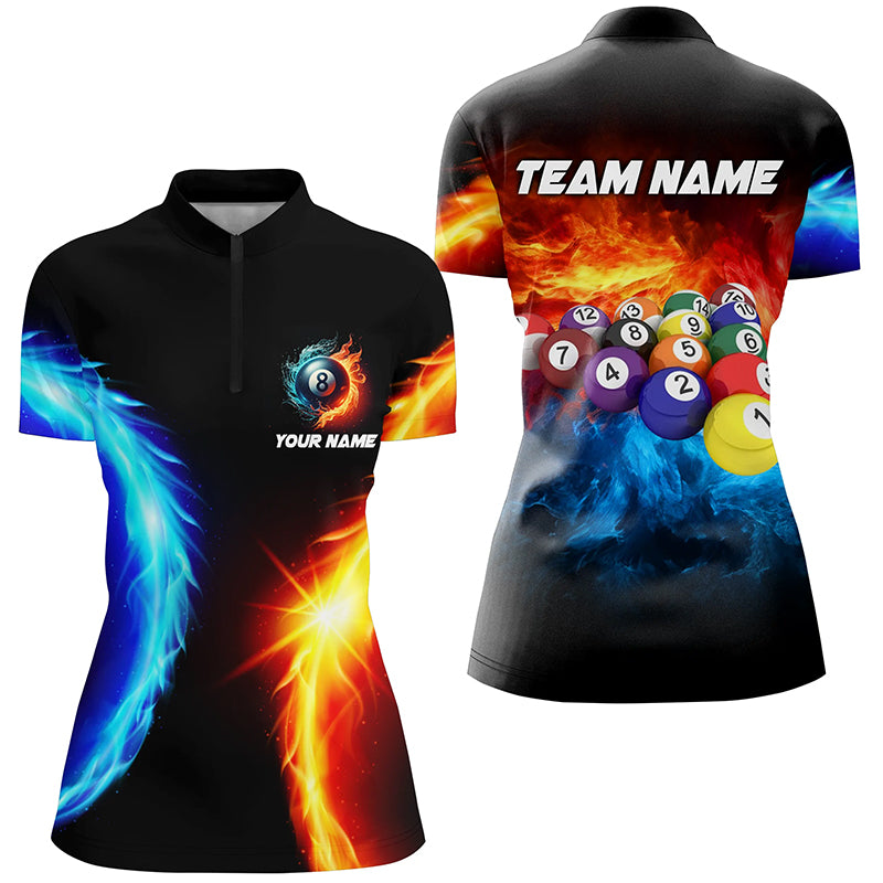 Water And Fire Billiard Balls 3D Printed Women Quarter-Zip Shirts Custom Pool League Shirts TDM1311