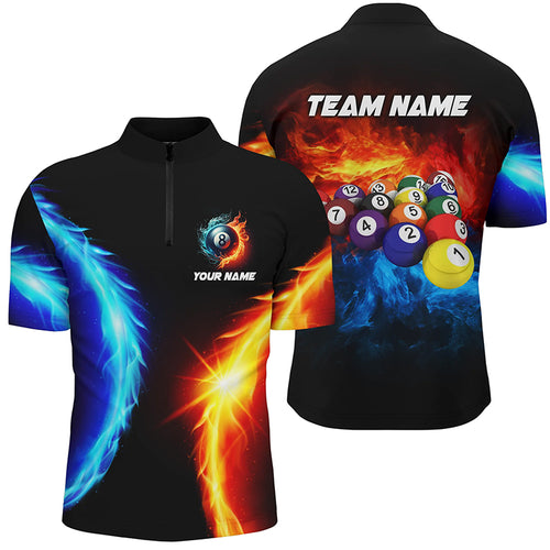 Water And Fire Billiard Balls 3D Printed Men Quarter-Zip Shirts Custom Pool League Shirts TDM1311