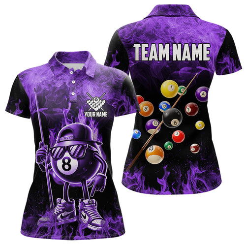 Personalized Purple Funny 8 Ball Pool Flame Women'S Billiard Shirts, Billiard Team Shirts Pool Jerseys TDM3782