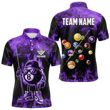 Load image into Gallery viewer, Personalized Purple Funny 8 Ball Pool Flame Men&#39;s Billiard Shirts, Billiard Team Shirts Pool Jerseys TDM3782