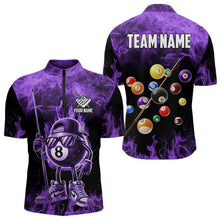 Load image into Gallery viewer, Personalized Purple Funny 8 Ball Pool Flame Men&#39;s Billiard Shirts, Billiard Team Shirts Pool Jerseys TDM3782